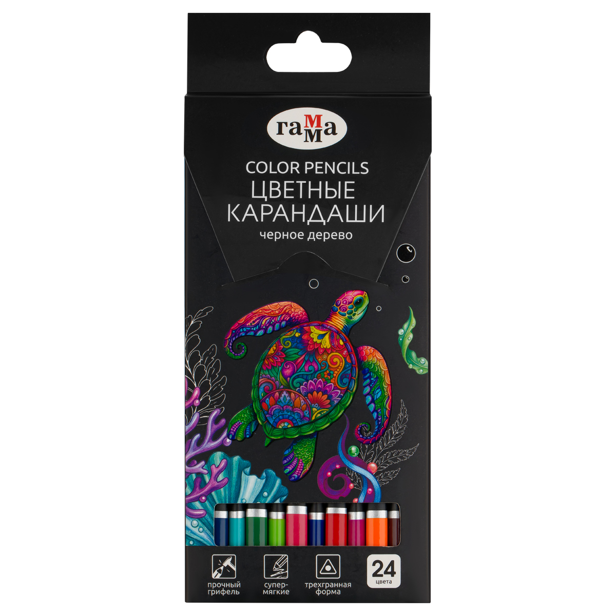 Карандаши цветные Гамма "Классические", 24цв., черное дерево,заточен., картон. упак., европодвес