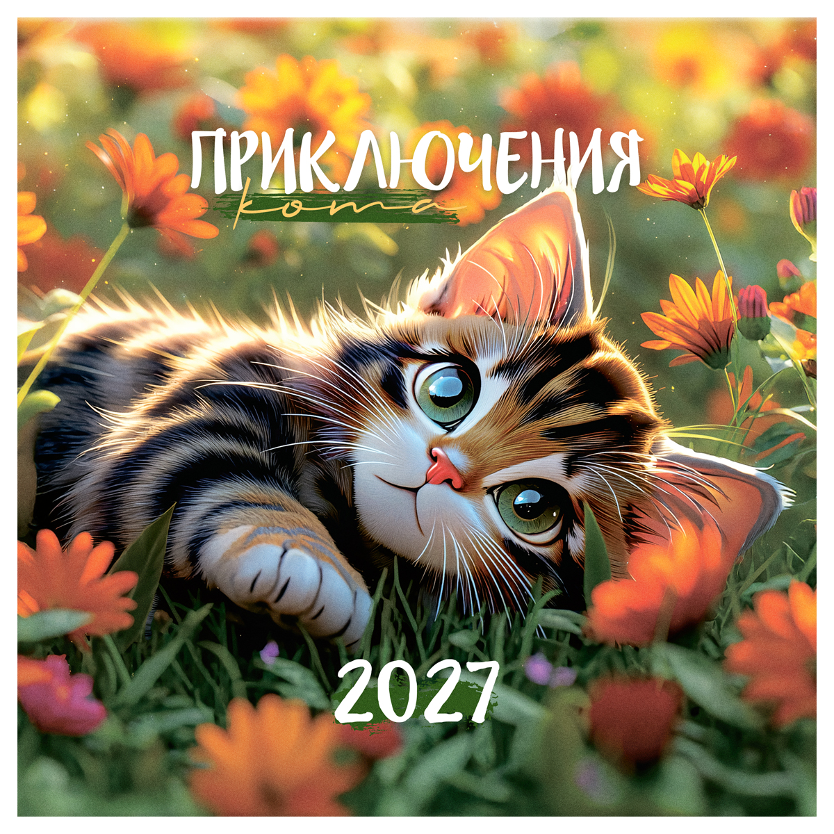 Календарь настенный перекидной на скрепке, 290*290 мм 12л. BG "Приключения кота", 2027г.