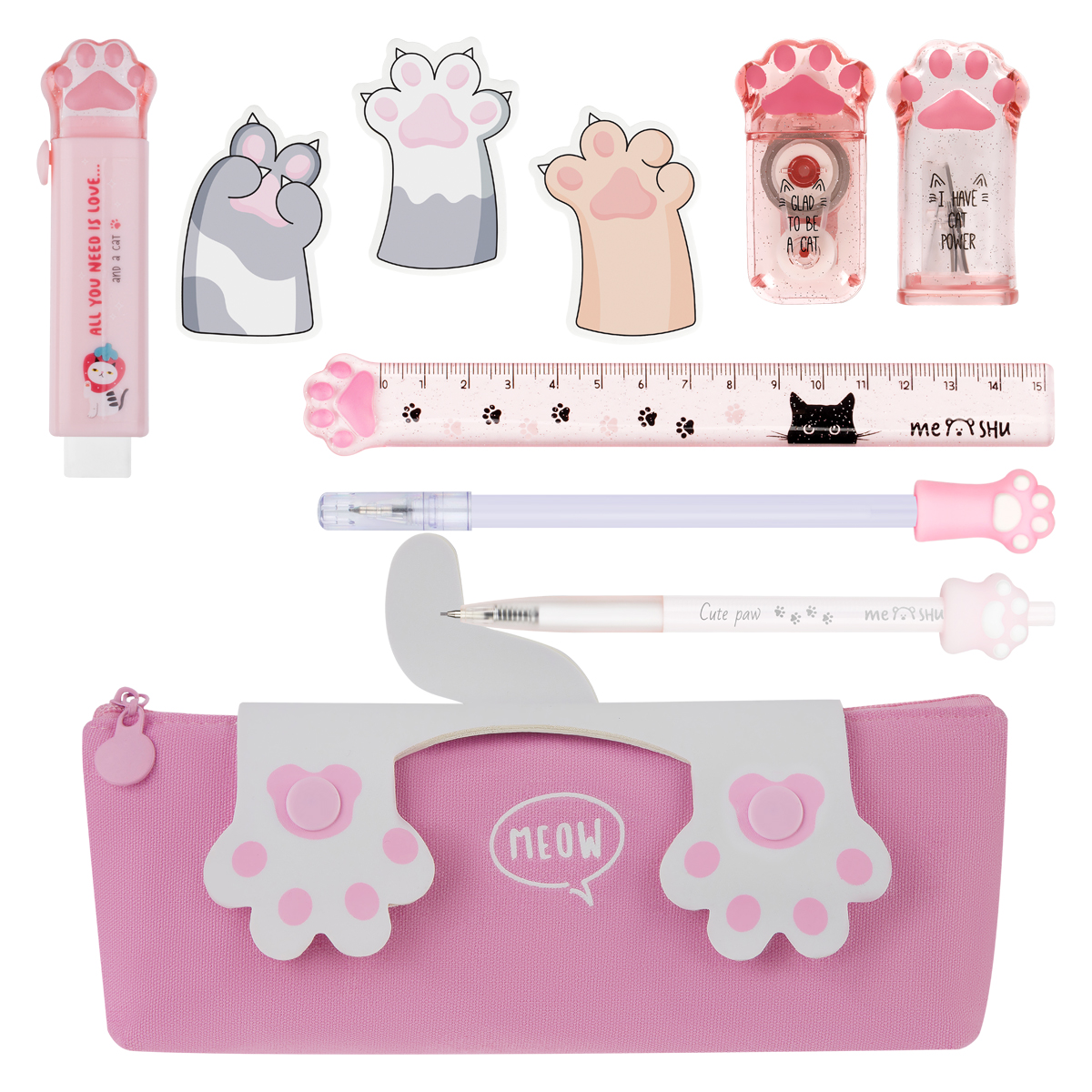 Набор канцелярских принадлежностей подарочный MESHU "Cute Paws", 8 предметов