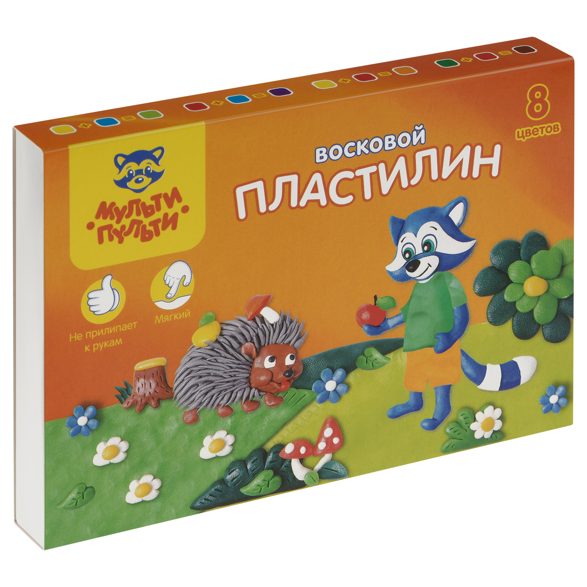 Пластилин Мульти-Пульти "Енот в лесу", 08 цветов, 120г, восковой, со стеком, картон