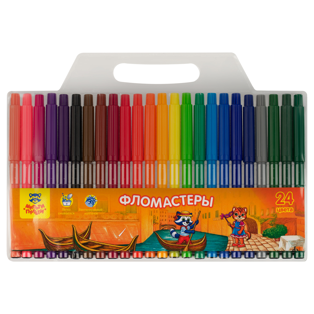 Фломастеры Мульти-Пульти "Енот в Венеции", 24цв., смываемые., блистер, европодвес